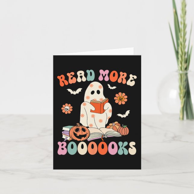 Groovy Read More Books Cute Ghost Boo Funny Hallow Card (Front)