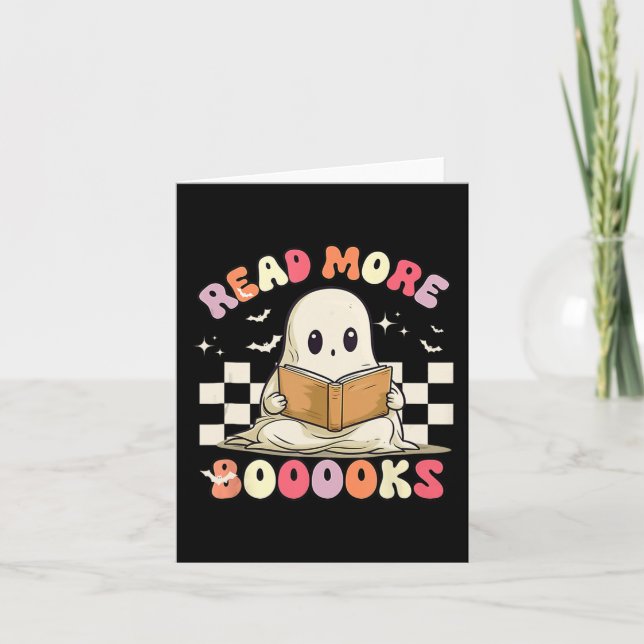 Groovy Read More Books Cute Ghost Boo Funny Hallow Card (Front)