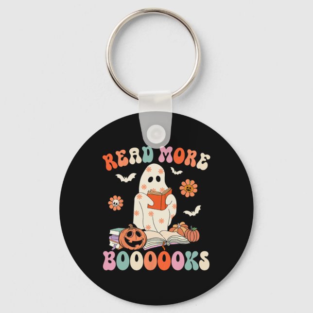 Groovy Read More Books Cute Ghost Boo Funny Hallow Keychain (Front)