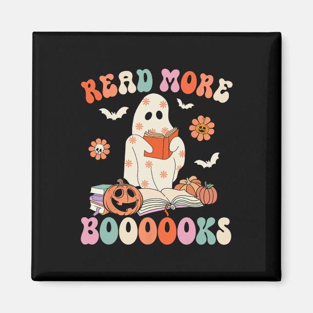 Groovy Read More Books Cute Ghost Boo Funny Hallow Magnet (Front)
