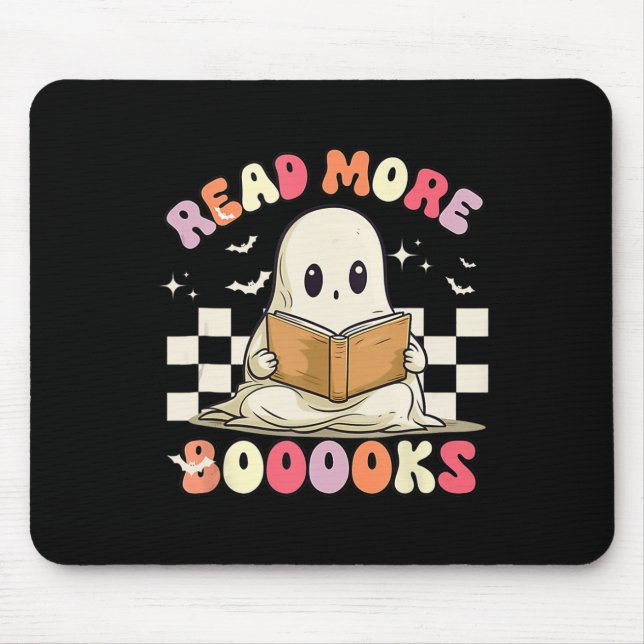 Groovy Read More Books Cute Ghost Boo Funny Hallow Mouse Pad (Front)