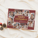 Groovy Red & Gold Merry Christmas 8 Photo Collage Holiday Card<br><div class="desc">Celebrate the season with this groovy Christmas card, featuring eight custom photos arranged in an oval shape around the card's edge, with space for a variety of image orientations. Each image has its own white frame, to make the photos stand out against the deep red background. In the middle of...</div>