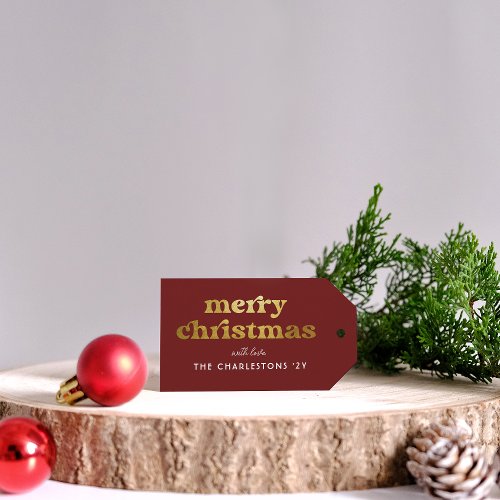 Groovy Red  Gold Merry Christmas Gift Tags