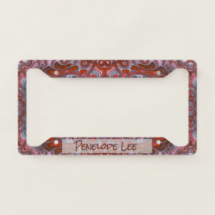 Groovy Red Marbled Wet Paint Fractal Art with Name License Plate Frame