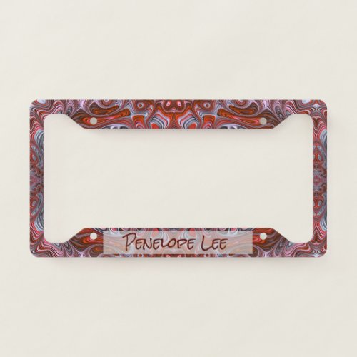 Groovy Red Marbled Wet Paint Fractal Art with Name License Plate Frame