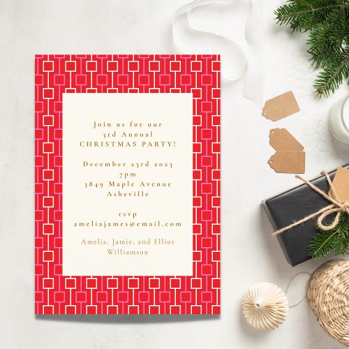 Groovy Red Pink Retro Cute Holiday Christmas Party Invitation