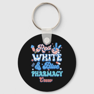 Groovy Red White Blue Pharmacy Crew Pharmacist 4th Keychain