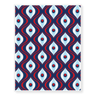 Groovy Red White & Blue Retro Pattern Temporary Tattoos