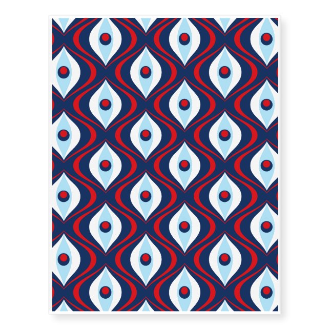 Groovy Red White & Blue Retro Pattern Temporary Tattoos (Front)