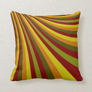 Groovy Red Yellow Orange Green Stripes Pattern Throw Pillow