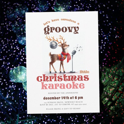 Groovy Reindeer Karaoke Funny Christmas Party Invitation