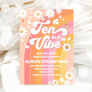 Groovy Retro 10th Birthday Invitation