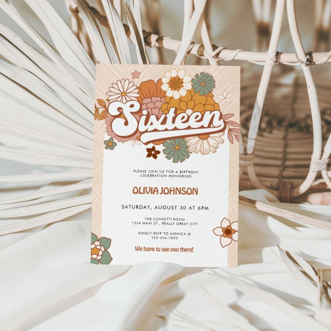 Groovy Retro 16th Birthday Party Invitation (Groovy Retro 16th Birthday Invite)
