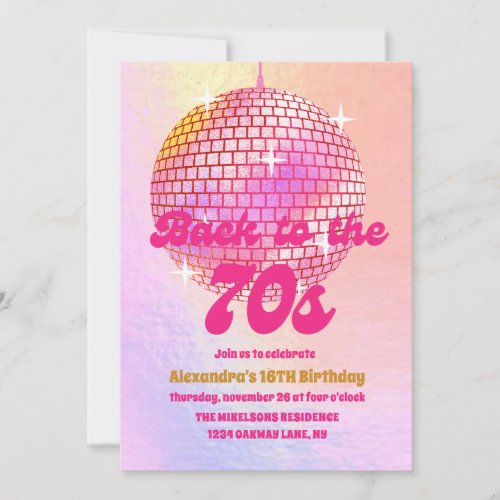 Groovy Retro 16th Lets Disco Birthday Party Invitation