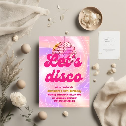 Groovy Retro 16th Lets Disco Birthday Party Invitation