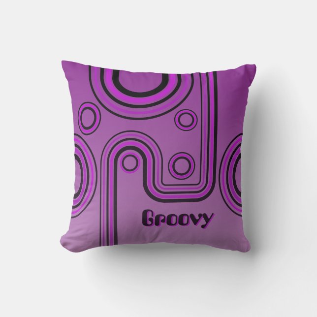 Groovy Retro 1960s Linear Design Purple and Pink Throw Pillow (Front)