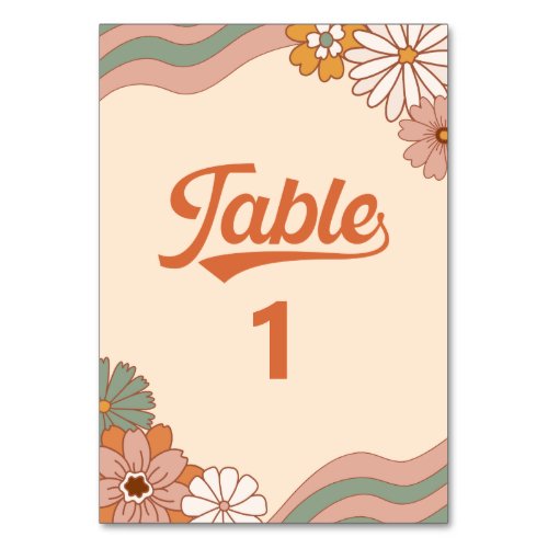 Groovy Retro 1970s Daisy Floral Table Number