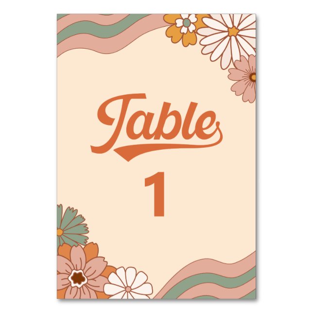 Groovy Retro 1970s Daisy Floral Table Number (Front)