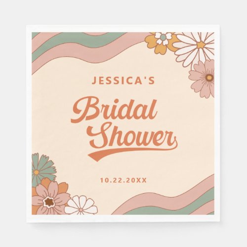 Groovy Retro 1970s Floral Bridal Shower Napkins