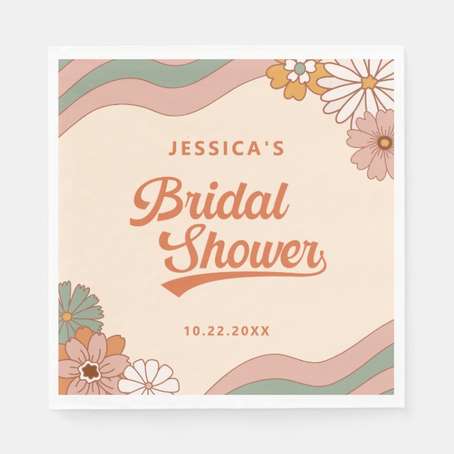 Groovy Retro 1970's Floral Bridal Shower Napkins (Front)