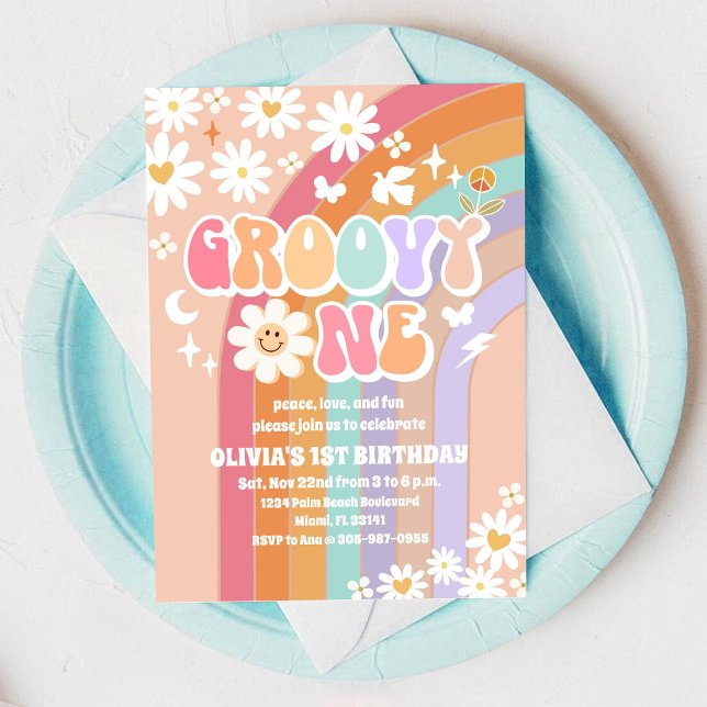 Groovy Retro 1st Birthday Invitation (Creator Uploaded)