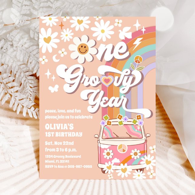 Groovy Retro 1st Birthday Invitation (Creator Uploaded)