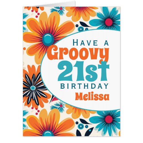 Groovy Retro 21st Birthday Flower Power Card