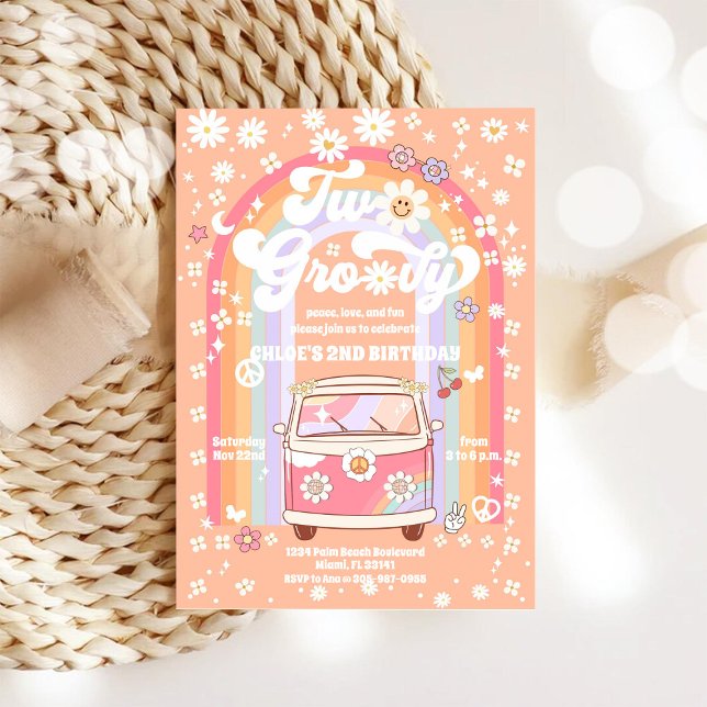 Groovy Retro 2nd Birthday Invitation (Creator Uploaded)