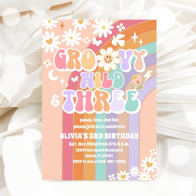 Groovy Retro 3rd Birthday Invitation (Creator Uploaded)