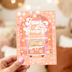 Groovy Retro 4th Birthday Invitation