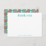 Groovy Retro 50s Flowers Turquoise Bat Mitzvah  Thank You Card<br><div class="desc">Groovy Retro 50s Flowers Turquoise Blue and Hot Pink Bat Mitzvah Thank You Card</div>