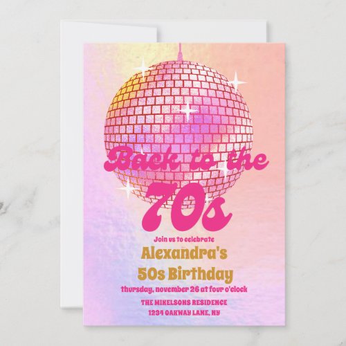 Groovy Retro 50th Lets Disco Birthday Party Invitation