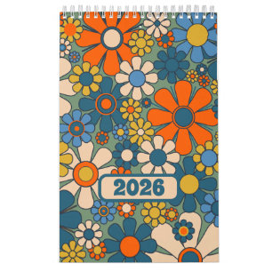 Groovy Retro 60s 70s Floral Pattern 2026 Calendar