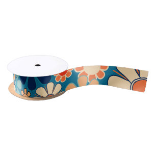 Groovy Retro 60s 70s Floral Pattern Satin Ribbon