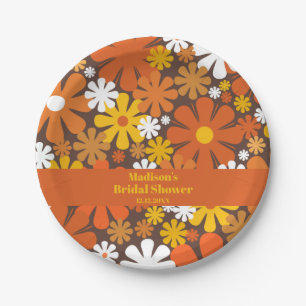 Groovy Retro 60s 70s Flower Pattern Brown Orange Paper Plates