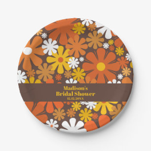 Groovy Retro 60s 70s Flower Pattern Brown Orange Paper Plates