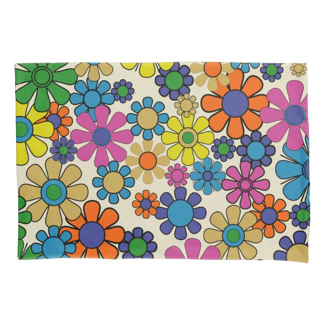 Groovy Retro 60s 70s Flowers Floral Pattern Pillow Case (Front)