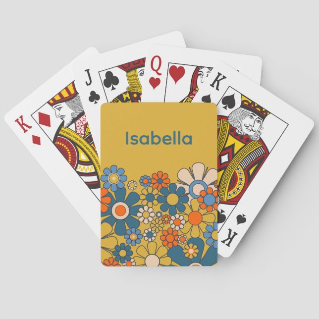 Groovy Retro 60s 70s Flowers Personalized Poker Cards (Back)