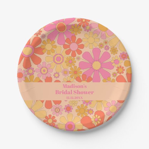 Groovy Retro 60s 70s Flowers Pink and Yellow Paper Plates