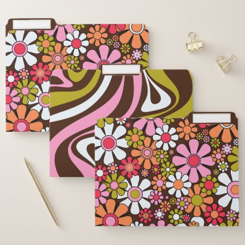 Groovy Retro 60s 70s Patterns Brown Pink Green File Folder