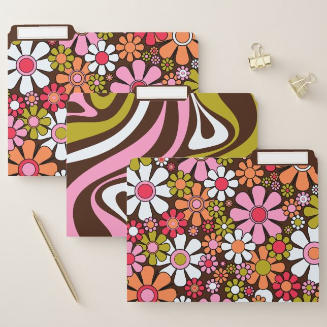 Groovy Retro 60s 70s Patterns Brown Pink Green File Folder (Set)