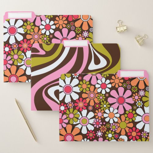 Groovy Retro 60s 70s Patterns Pink Brown Green File Folder