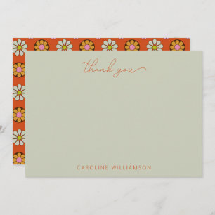Groovy Retro 60s Flowers Orange Pink Custom  Thank You Card