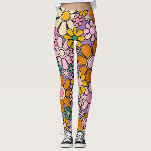 Groovy Retro 60s Hippie Flowers Cheerful Vintage Leggings