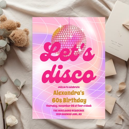Groovy Retro 60th Lets Disco Birthday Party Invitation