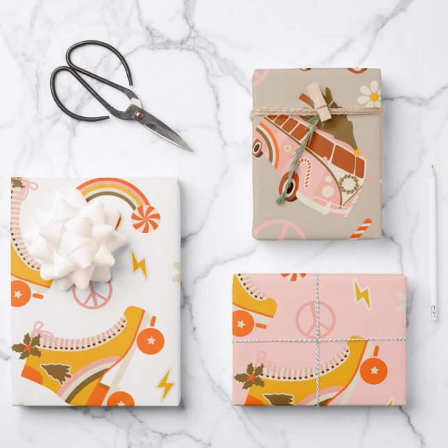 Groovy Retro 70’s Christmas Wrapping Paper Sheets (Front)