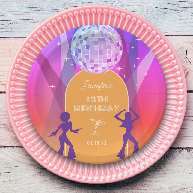 Groovy Retro 70s 80s Disco 30th Birthday Party Paper Plates (Creator Uploaded)