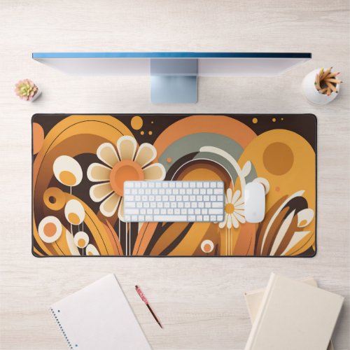 Groovy Retro 70s Abstract Floral  Desk Mat