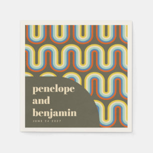Groovy Retro 70s Art Olive Green Wedding Custom Napkins