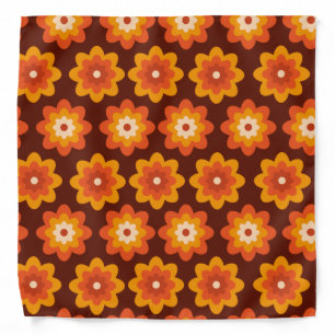 Groovy retro 70s boho hippie orange flower pattern bandana